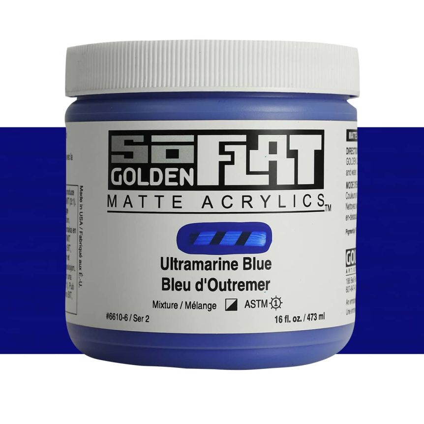 GOLDEN SoFlat Matte Acrylic - Ultramarine Blue, 16oz Jar