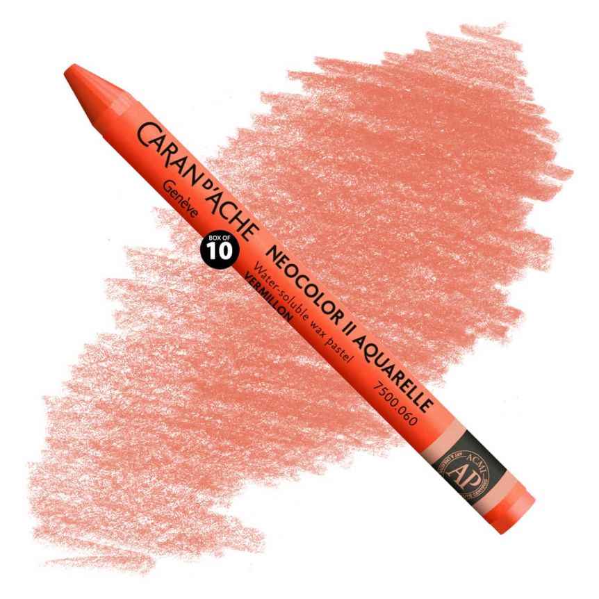 Caran d'Ache Neocolor II Water-Soluble Wax Pastels - Vermilion, No. 060 (Box of 10)