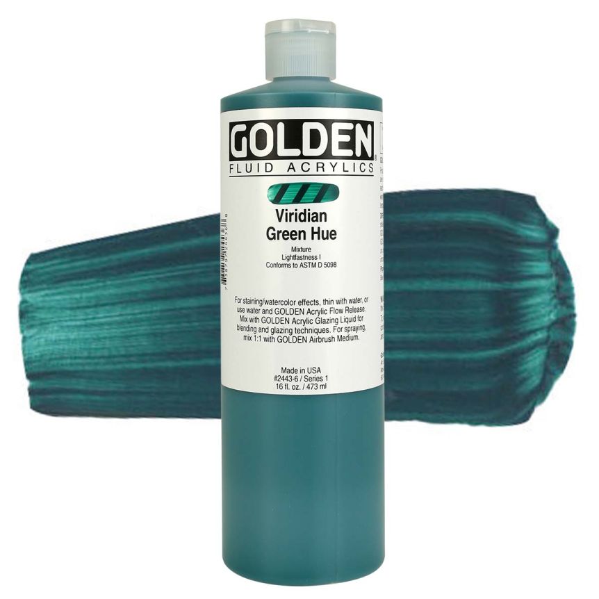 GOLDEN Fluid Acrylics Viridian Green Hue, 16oz