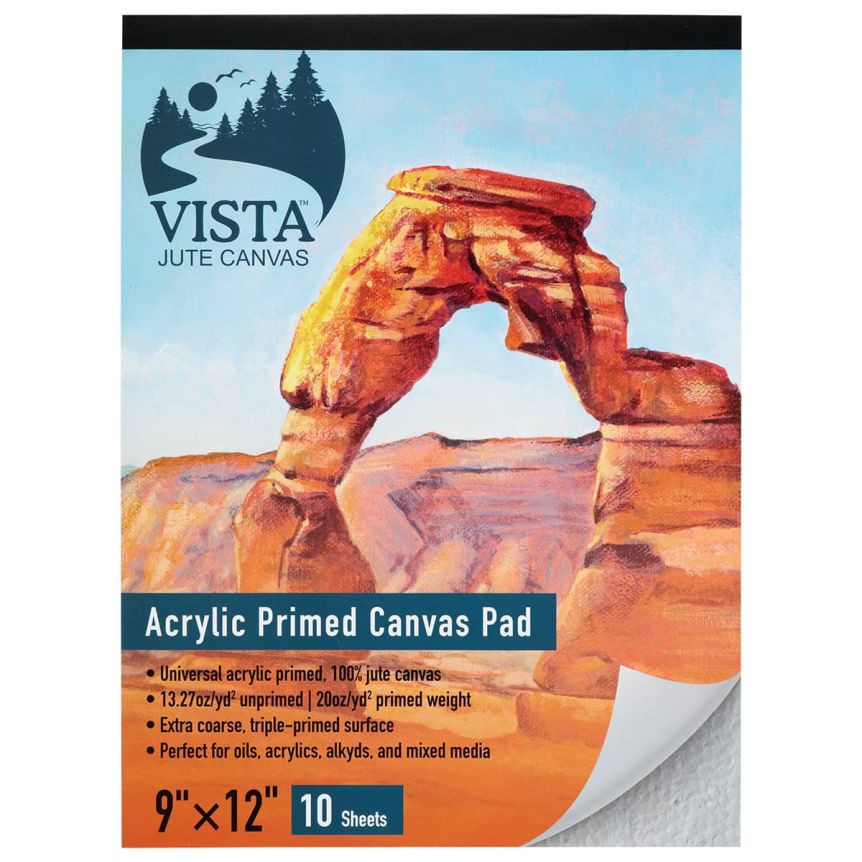 Vista Jute Universal Acrylic-primed Canvas 10 sheet Pad, 9” x 12”