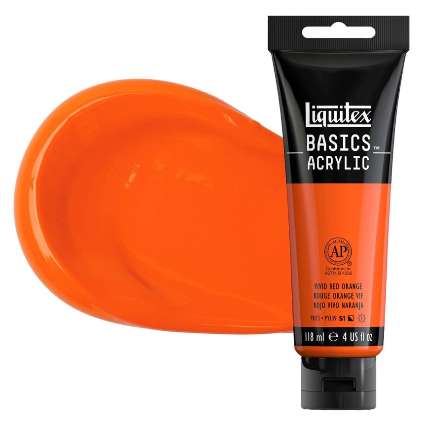 Liquitex Basics Acrylic Paint - Vivid Red Orange, 4oz Tube
