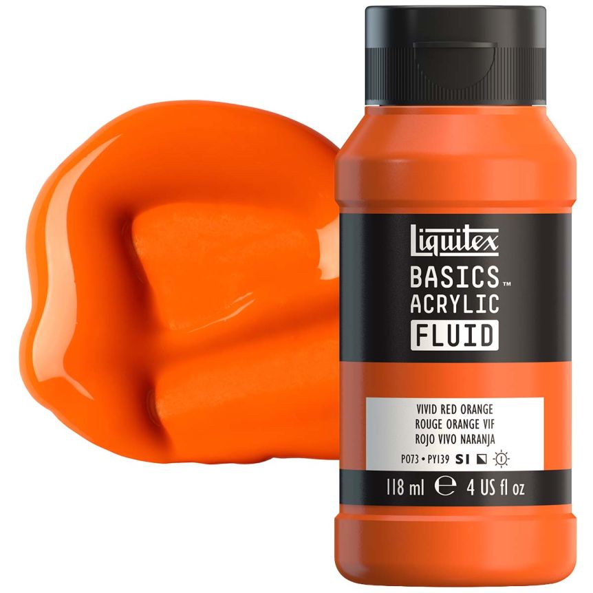 Liquitex BASICS Acrylic Fluid - Vivid Red Orange, 4oz Bottle
