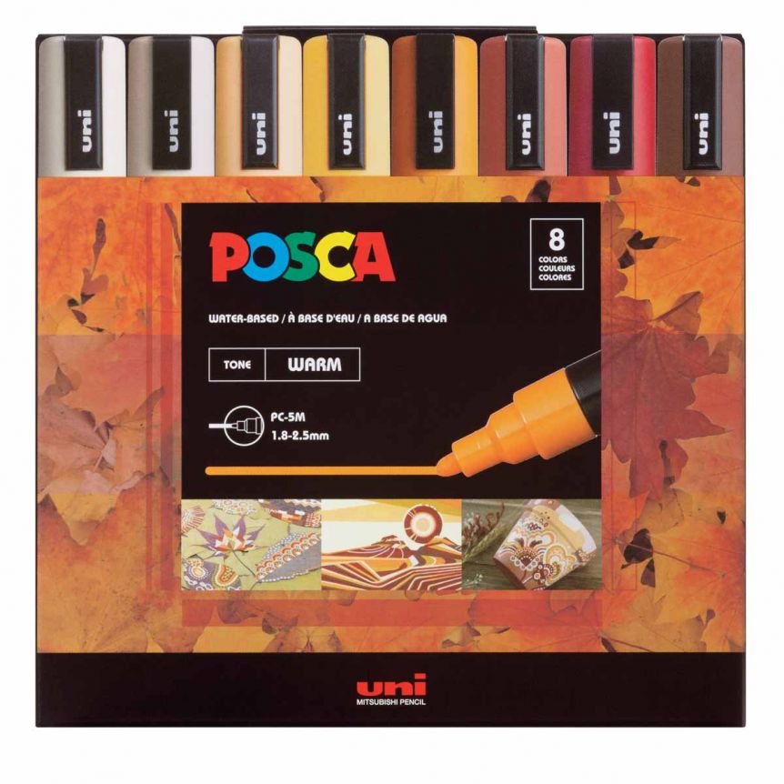 Posca Full Set of 8 Acrylic Paint Pens with Reversible Fine Point Pen Tips,  P