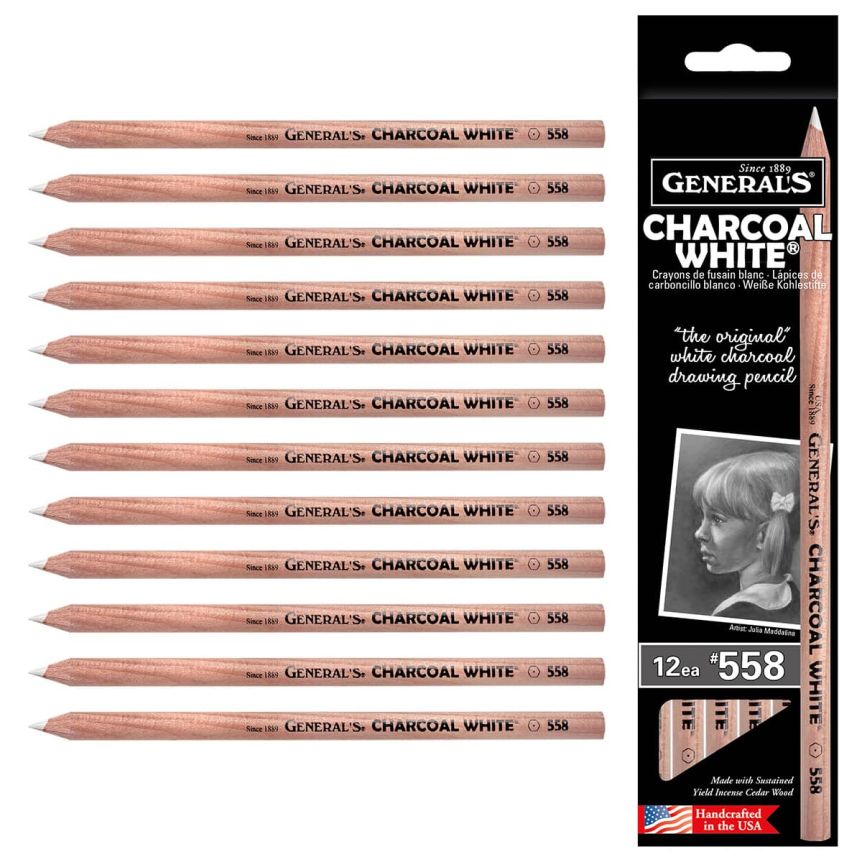 General's White Charcoal Pencil (Box of 12)