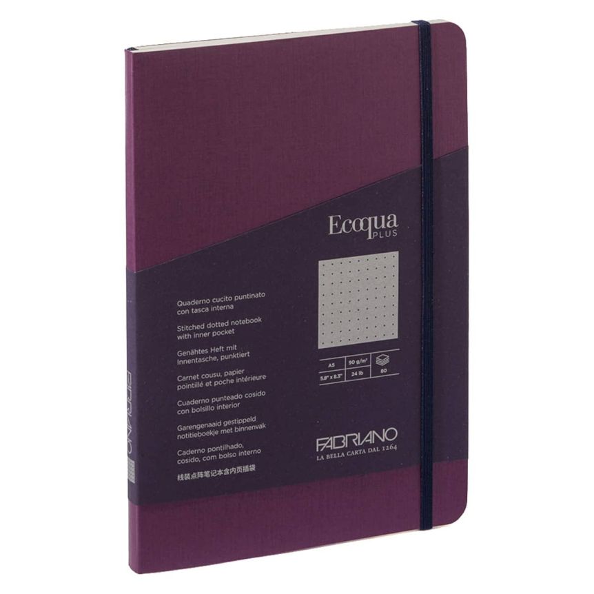 Fabriano EcoQua+ Notebook 5.8 x 8.3" Dot Grid Stitch-Bound Wine