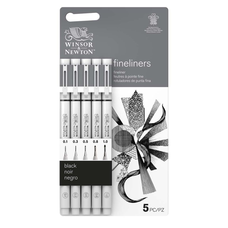 Winsor & Newton Fineliner Pens - Black, Assorted Nibs (Set of 5)
