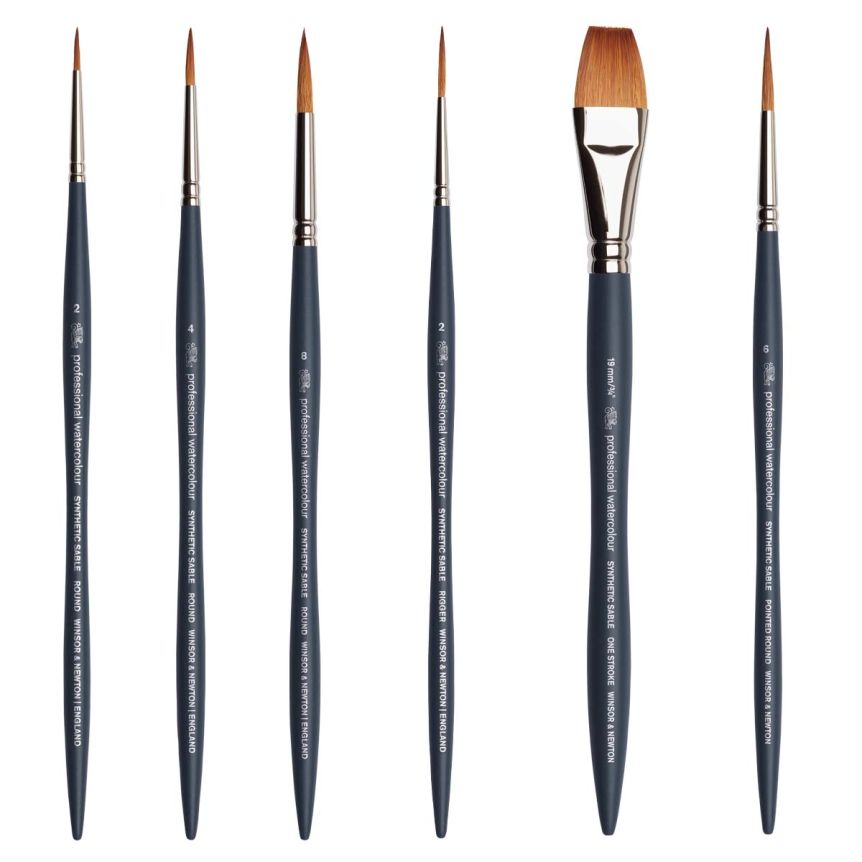 Winsor & Newton Pro Synthetic Watercolor Synthetic Brushes, Basics Set of 6