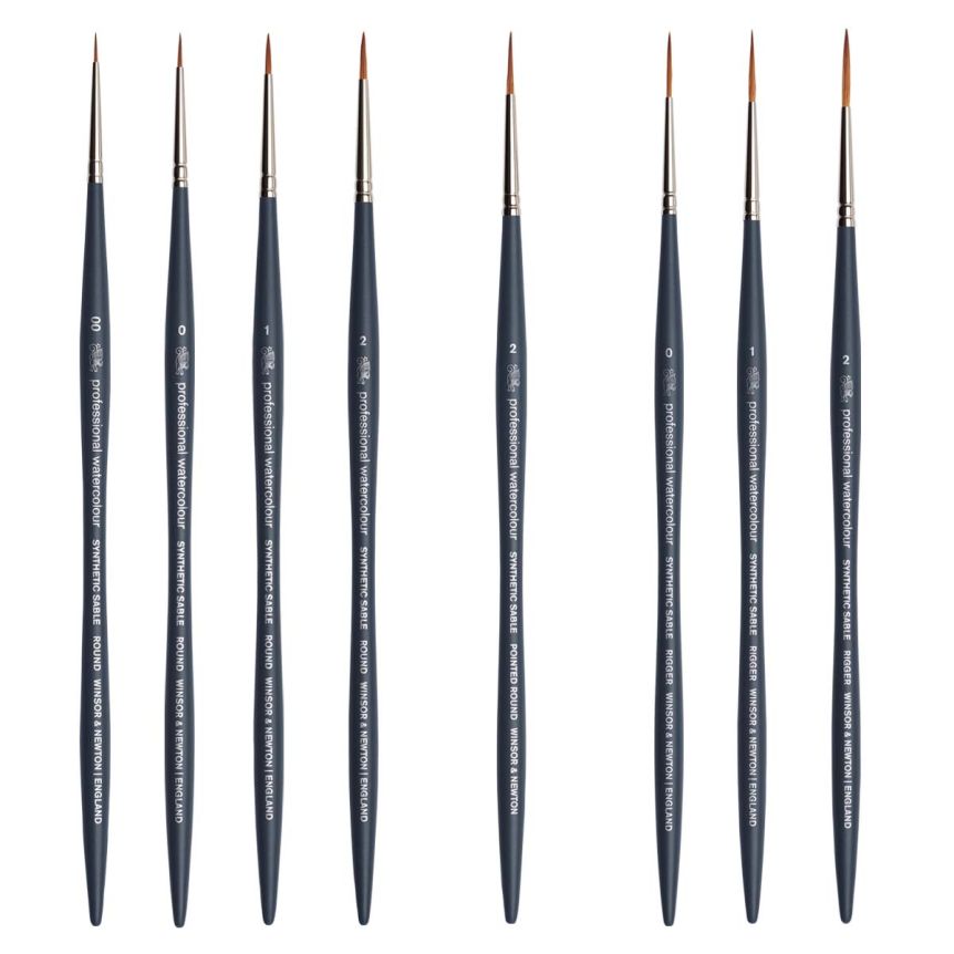 Winsor & Newton Pro Synthetic Watercolor Synthetic Brushes, Detail Set of 8