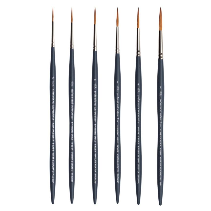 Winsor & Newton Pro Synthetic Watercolor Synthetic Brushes, Rigger Set of 6