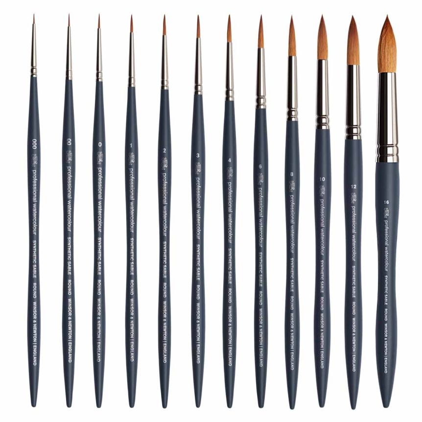 Winsor & Newton Pro Synthetic Watercolor Synthetic Brushes, Rounds Set of 12