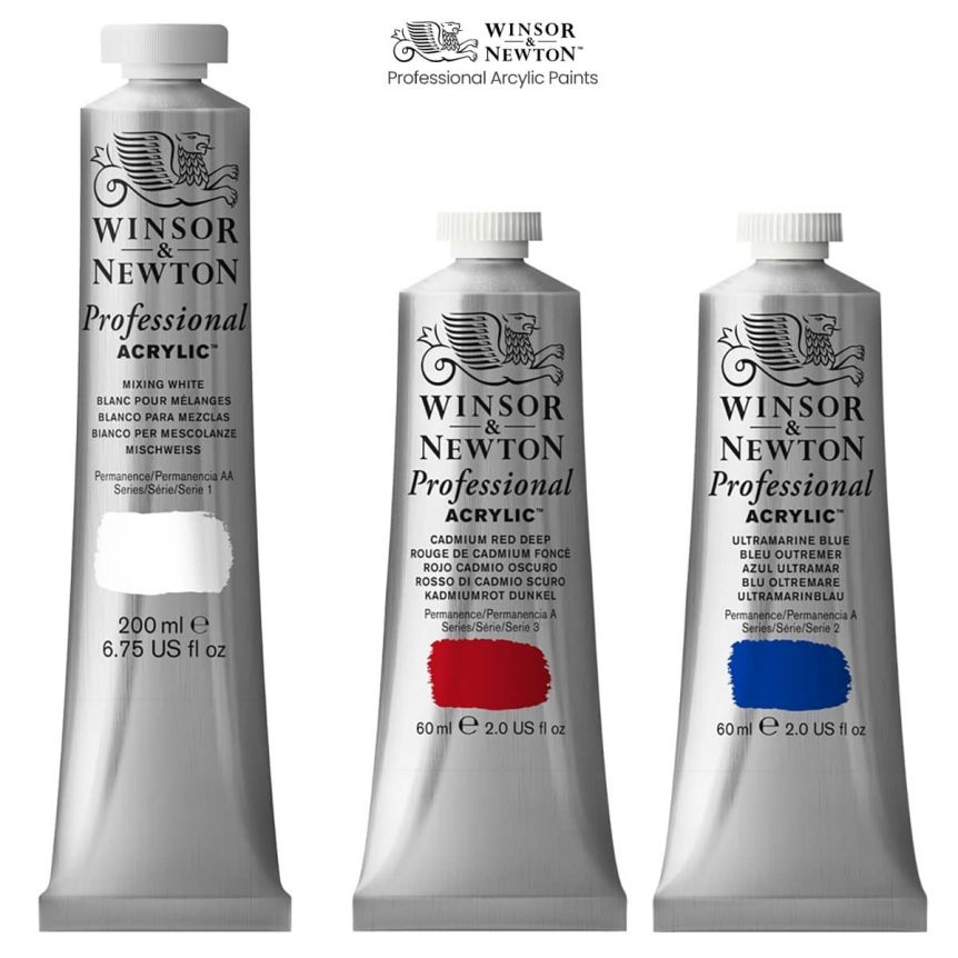 What are the primary colours in Winsor & Newton acrylics ranges