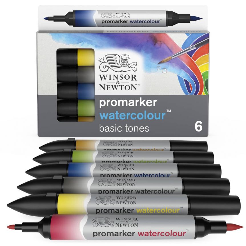 Winsor & Newton ProMarker Watercolour Marker Set Of 6 Basic Tones