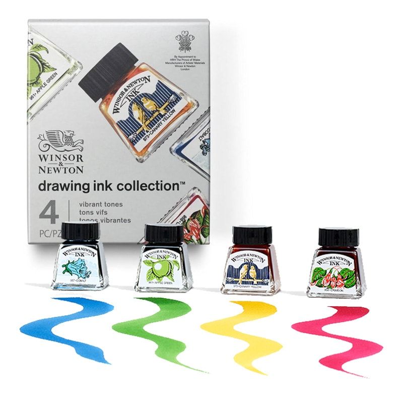 Winsor Newton Drawing Inks Vibrant Tones Set of 4, 14ml