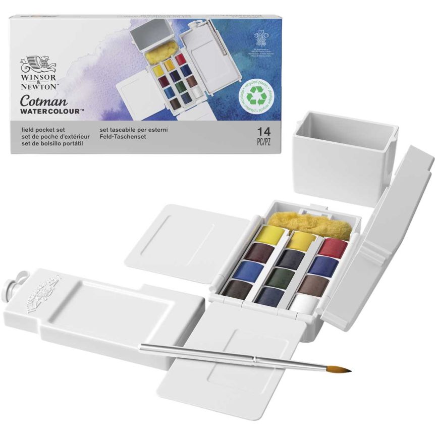 Winsor & Newton Cotman Watercolor - Field Box Set of 12, Half Pans
