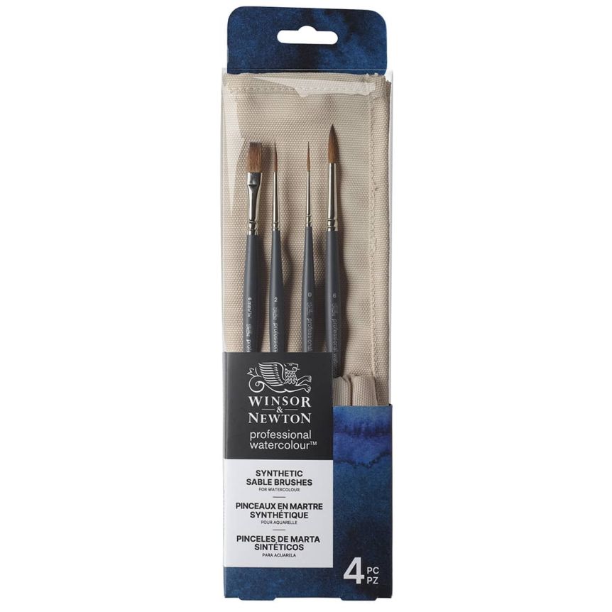 Winsor & Newton Professional Synthetic Watercolour Brushes, Set of 4 + Wallet Case