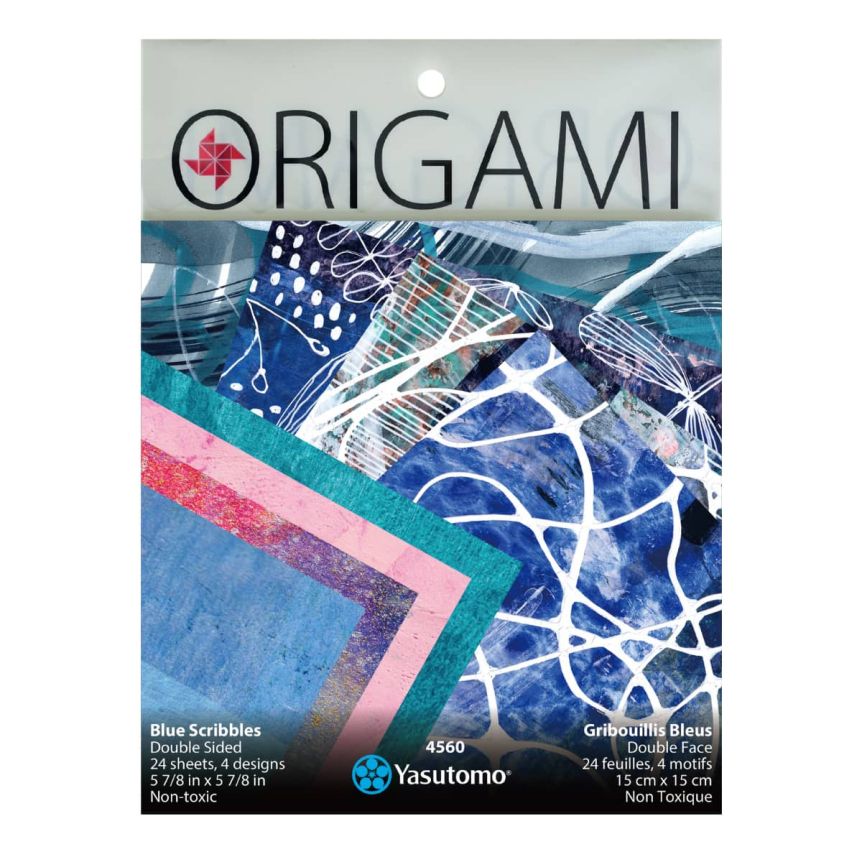 Yasutomo Origami Paper - Blue Scribbles Set, 5-7/8" (Pack of 24)