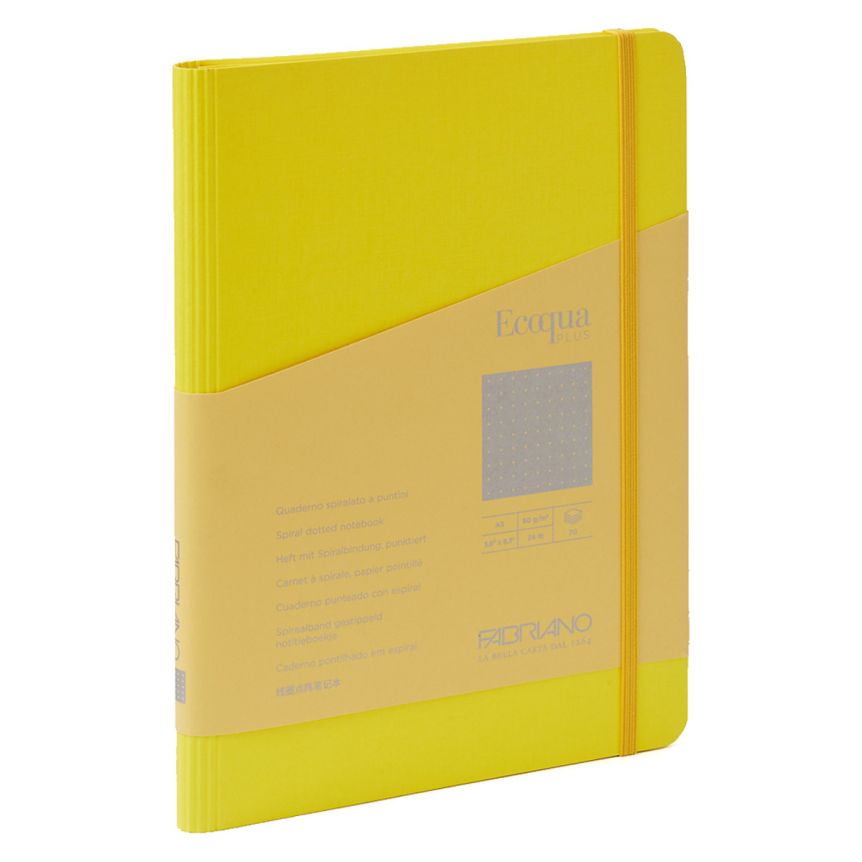 Fabriano EcoQua+ Notebook 5.8 x 8.3" Dot Grid Hidden Spiral Yellow