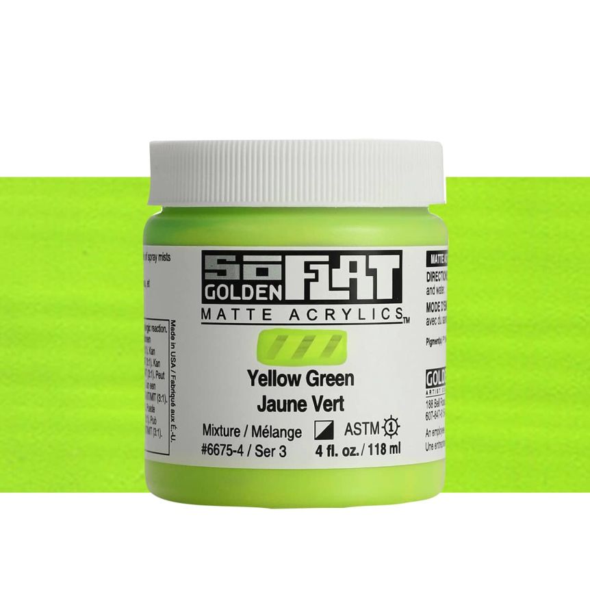 GOLDEN SoFlat Matte Acrylic - Yellow Green, 4oz Jar