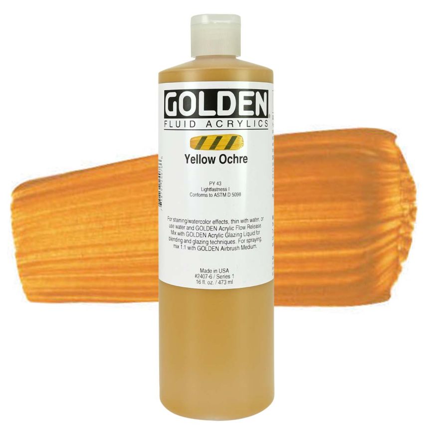 GOLDEN Fluid Acrylics Yellow Ochre, 16oz