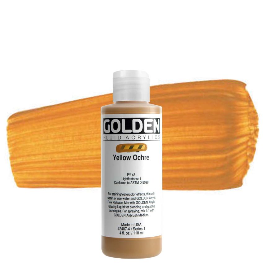 GOLDEN Fluid Acrylics Yellow Ochre, 4oz