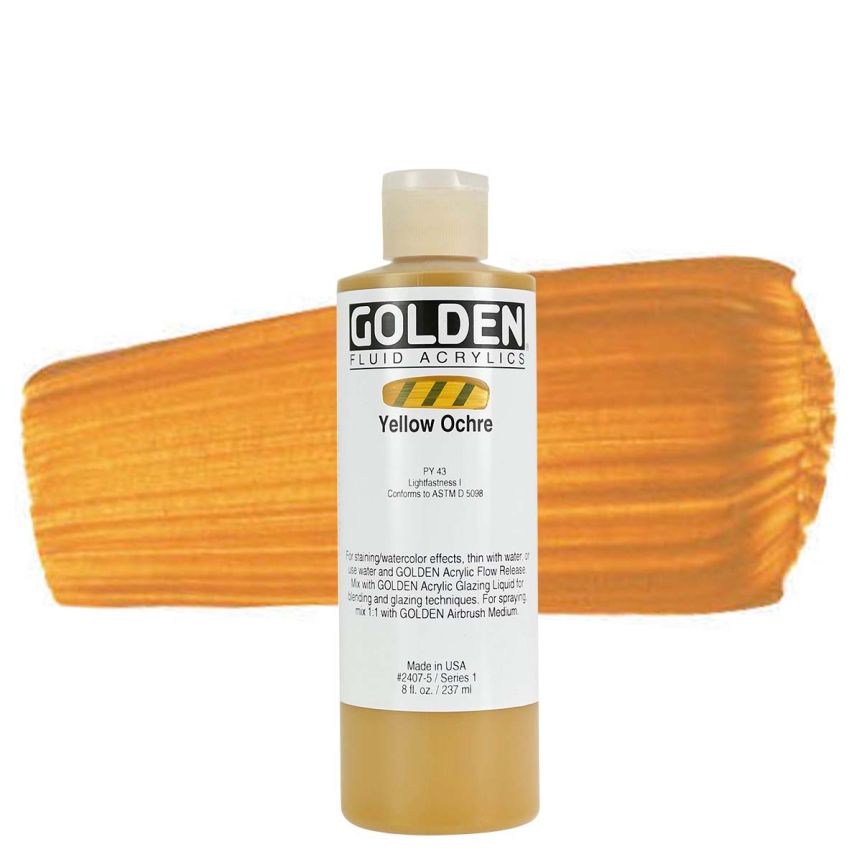 GOLDEN Fluid Acrylics Yellow Ochre, 8oz