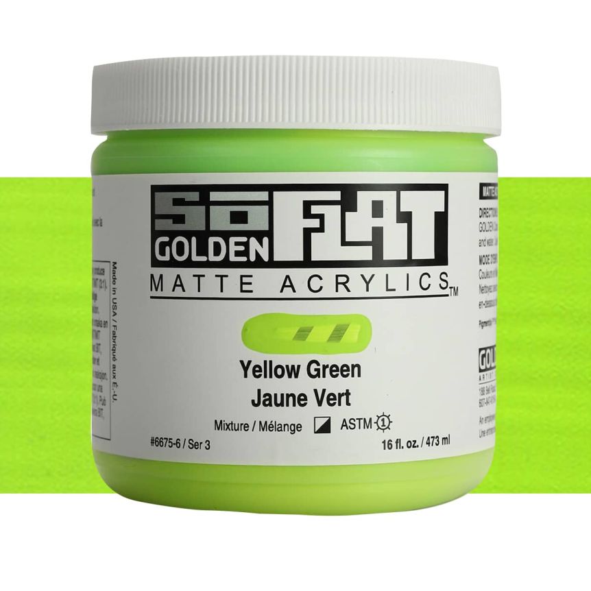GOLDEN SoFlat Matte Acrylic - Yellow Green, 16oz Jar