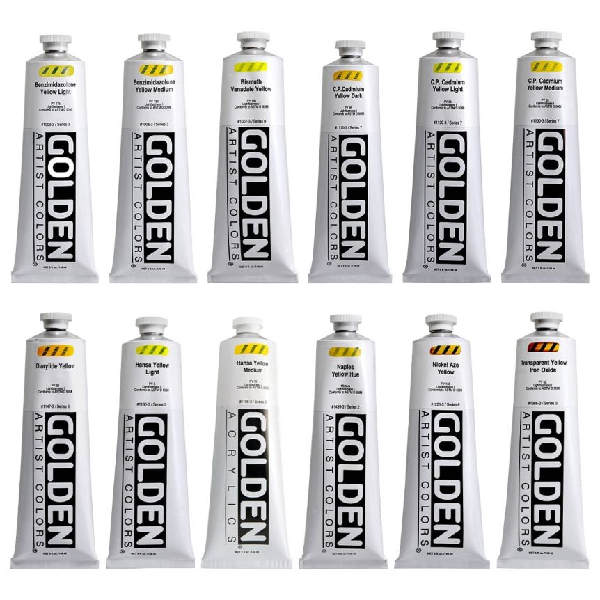 Golden Heavy Body Acrylic 5 oz Yellows Set Of 12 