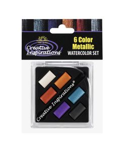 Creative Inspirations Watercolor Metallic Half Pan Travel Set of 6 with Mini Brush