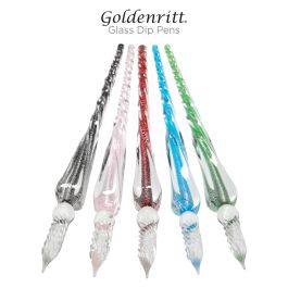 Goldenritt Glass Dip Pen Set Graphite w/ 5 ml Ink & Pen Rest