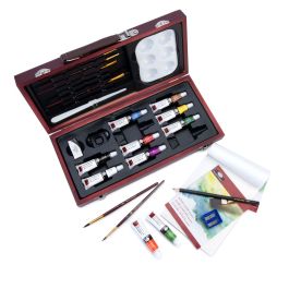 BENEFIQUE 詰め合わせセット 24pc Royal Brush Essentials Beginner Watercolor Wood Box Set