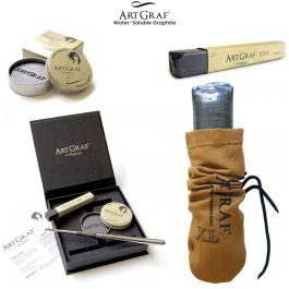 ArtGraf Viarco water-soluble graphite 20 gram tin showing the compressed grey graphite block used with a wet brush