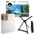 Bob Ross Oil Painting Master Paint Set + 12"x16" Stretched Canvas Pack of 2 + Aluminum Table Easel