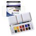 Daler-Rowney Watercolour Aquafine Travel Set of 12 w/ Brush - Assorted Half-Pans