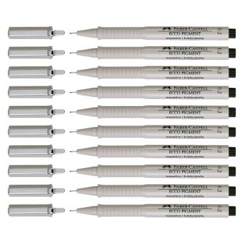 Faber-Castell Ecco Pigment Fine 0.2mm Black Ink Pens Box of 10