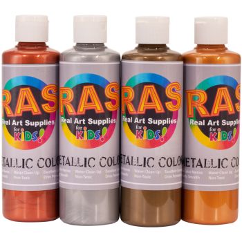 RAS Acrylic Paint for Kids Set of 4 8 oz. Bottles - Metallic Colors