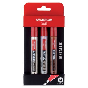 Amsterdam Acrylic Markers 4mm Metallic Colors Set of 3