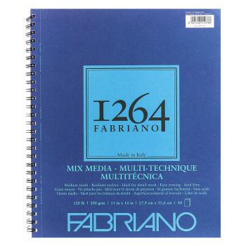 Fabriano 1264 Mixed Media Spiral Pad - 11"x14", 120lb (40-Sheet)