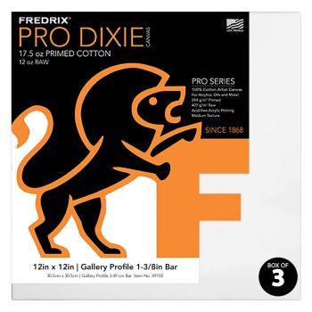 Fredrix Dixie PRO Series Stretched Canvas 1-3/8" Box of Three 12x12"
