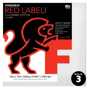 Fredrix Red Label Gallerywrap Pre-Stretched Canvas 1-3/8" Box of Three 12x12"