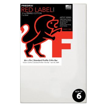 Fredrix Red Label 3/4" Deep Medium Tooth 6x9 Canvas, Box of 6