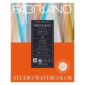 Fabriano Studio Watercolor Pad, 8"x10" - Hot Press (12 Sheets)
