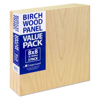 3-Pack Ampersand Artist Panels Birch Wood 7/8in Cradle 8X8