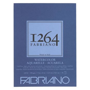 Fabriano 1264 Watercolor 140lb (30-Sheet) Cold Press Glue Bound Pad 9x12 