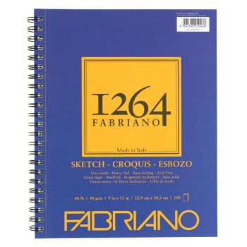 Fabriano 1264 Sketch 60 lb (100-Sheet) Spiral Pad 9x12 Portrait 