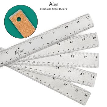 Acurit Stainless Steel Rulers With Non-Slip Cork Backing