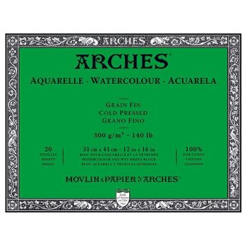 Arches Watercolor Block 12"x16", 140lb Cold Press, 20 Sheets