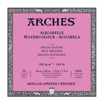 Arches Watercolor Block 7.9"x7.9", 140lb Hot Press, 20 Sheets