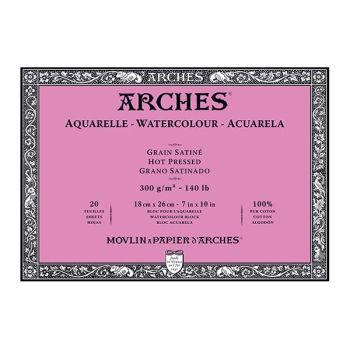 Arches Watercolor Block 7"x10", 140lb Hot Press, 20 Sheets
