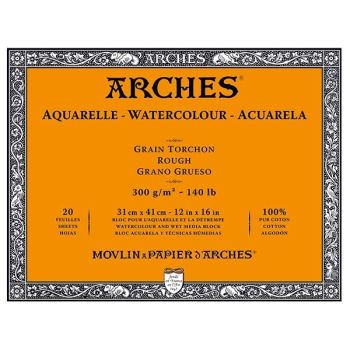 Arches Watercolor Block 12"x16", 140lb Rough, 20 Sheets