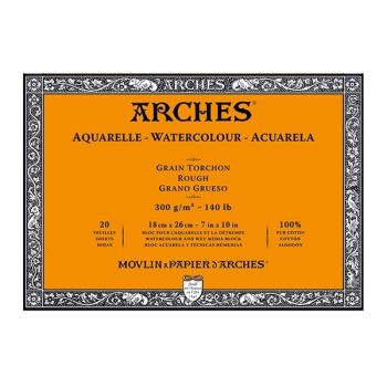 Arches Watercolor Block 7"x10", 140lb Rough, 20 Sheets